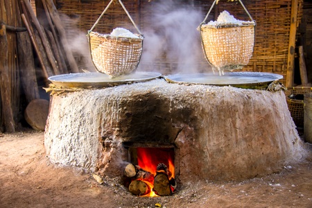 Production of ancient salt mountain using boil water in north village of Nan ,Thailand の写真素材