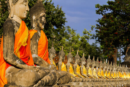 Group statue follower of buddha in Watyaichimongkol temple, at Ayutthaya province  Thailand  の写真素材