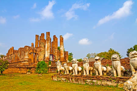 Ancient architecture and sky at Wat Thummikarat  temple, Ayutthaya, Thailandの写真素材