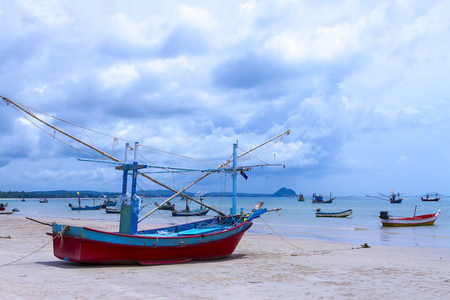 The beach Bang Boet Beach, with small boat before the rain Chumphon Province Thailand is famous for travelのeditorial素材