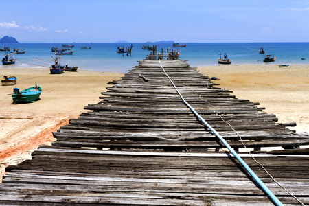 Beach and old bridge at Bang Boet beach at Chumphon Province Thailand is famous for travelの写真素材