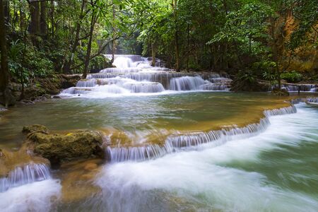 Huai Mae Khamin waterfall  in rainy season and natural in Kanchanaburi province Thailand.Huai Mae Khamin waterfall is in rain forest and tree greenの写真素材