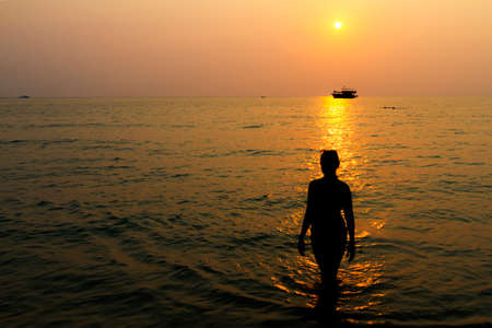 Sunset evening and silhouette on beach at Koh Chang Thailand.
Koh Chang is located in the eastern Gulf of Thailand. It is an island with beautiful nature. Famous for tourismの写真素材