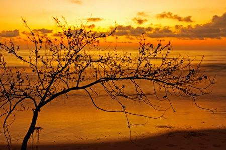 Sunrise on sea in morning at beach Bang Boet, Prachuap Khiri Khan Province in Thailand is famous for travel and relax.の写真素材