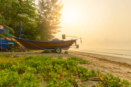 The fishing boat and the coastlineの写真素材