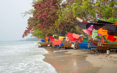 Fishing boats mooring coast after fishing at Ban Phe, Rayong.Thailandの写真素材
