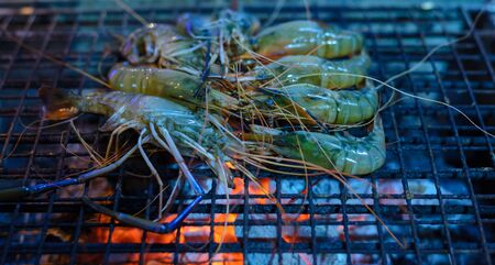 Grilled prawns on the stoveの写真素材