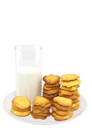close-up cookies and milk on whiteの写真素材