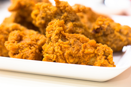 chicken fried isolated on white background, front view from the top, technical cost-up.の写真素材