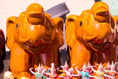 Thailand  elephant doll amulet decoration on background ,front view from the top, technical cost-up.の写真素材