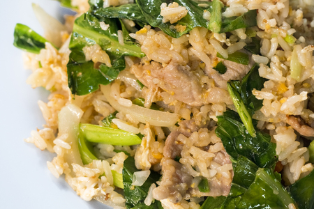 Thai food style , fried rice with pork on white background.Closed upの写真素材