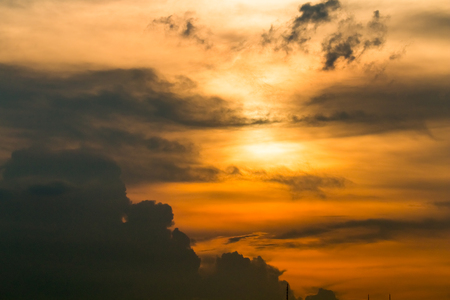 Bird view over cityscape with sunset and clouds in the evening.Copy space.Bangkok.Pastel tone.の写真素材