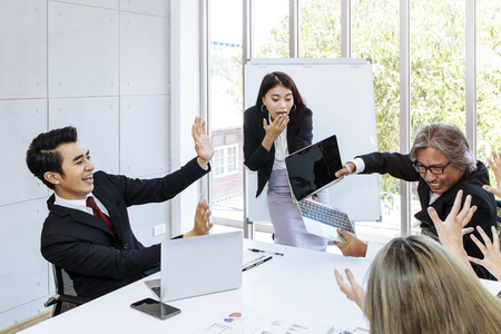 Senior managers quarrel and meeting with business teamwork at office.Businessteam strain and shocked to present project .Copy space.の写真素材