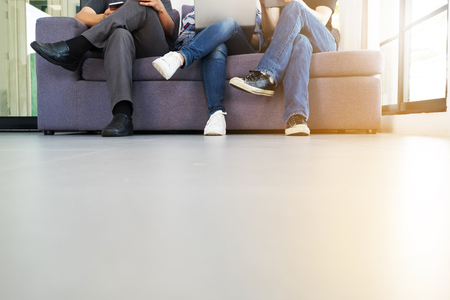 Business Corporation Organization Teamwork Concept, Team Meeting Technology Digital Device Holding and copy space.の写真素材