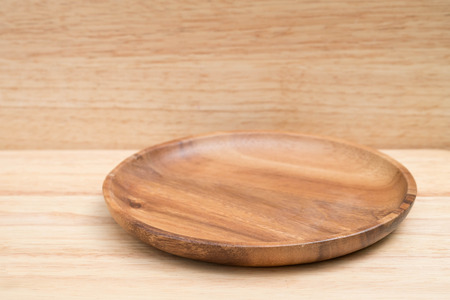Wooden Tray On Wooden Table for backgroud.の写真素材