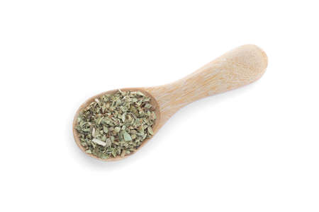 dried oregano in wooden spoon の写真素材