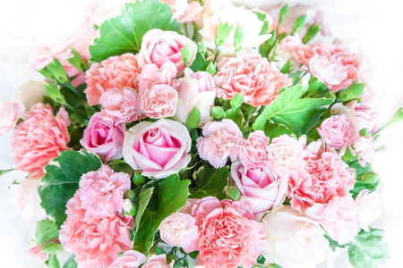 Bouquet of roses in sweet pastel color. soft focus blurred flower for background. Valentine concept.の写真素材