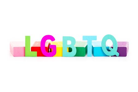 Alphabetic of LGBTQ and colorful wooden block on white background. Concept of LGBT activism.の写真素材
