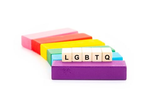 Alphabetic of LGBTQ and colorful wooden block on white background. Concept of LGBT activism.の写真素材
