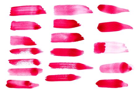 Texture of set red rectangular watercolor isolated on white background.の写真素材