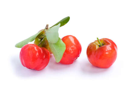 Acerola cherry of thailand, White background, Select focus, Barbados cherryの写真素材