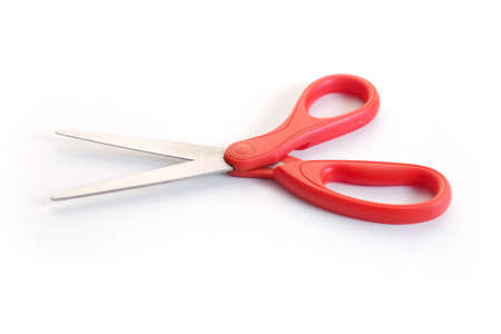 Red scissors on white background. Red old scissors.の写真素材