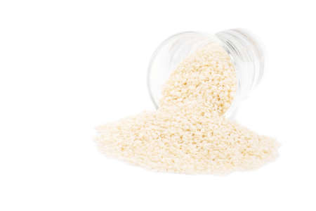 White sesame seeds organic on white background. Health food concept.の写真素材