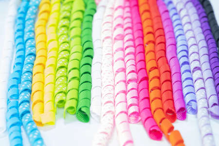 Colorfull  ribbon twist spiral isolated on white background.の写真素材
