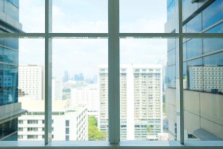 Abstract Blurred Window For Background. City view with modern buildings.の写真素材