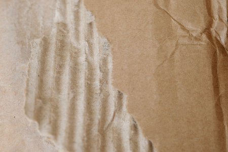 Selective focus, Brown corrugated box paper, torn and wrinkled.