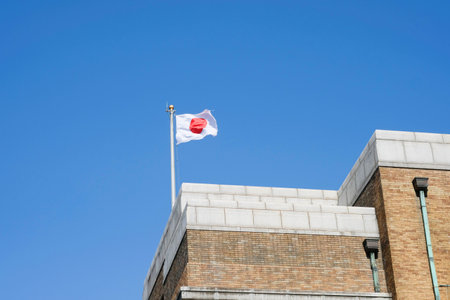Japanese flag on the Science Museum building.の写真素材