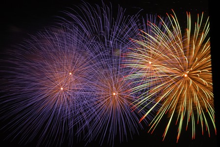 fireworks display on a dark night の写真素材