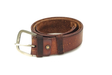 Men s leather belt on white backgroundの写真素材