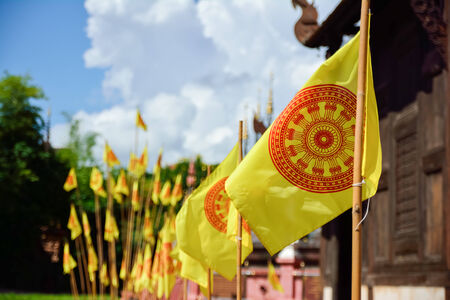 Flags of Dhammajak, symbol of Buddhism, Thailand
