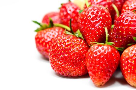 Ripe red strawberries on white backgroundの写真素材