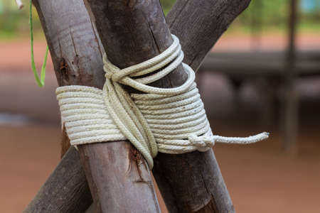 Ropes on Old wood Ship Closeup.
