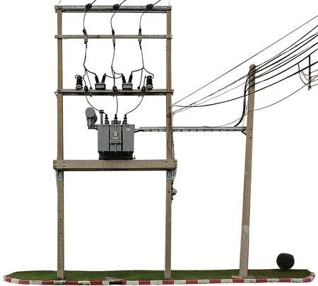 The electric pole and electric transformer for factory, isolated on white background