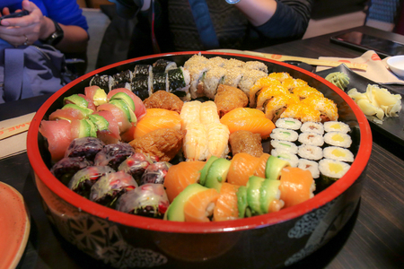 Japanese food restaurant delivery - sushi maki california gunkan roll platter big setの写真素材