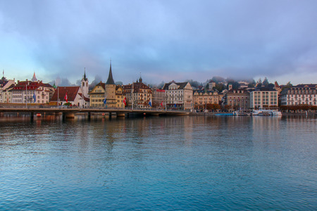 Luzern, Switzerland - Oct 14, 2018 : Beautiful view on Ship running on Lake Lucerne, beautiful...