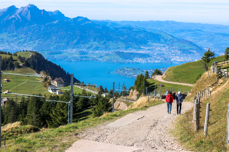 beautiful aerial view Travel up Rigi mountain of the Pilatus above the clouds from top of Rigi mountain in Lucerne, Switzerlandの写真素材