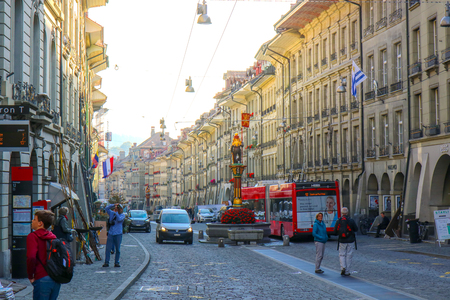 Bern, Switzerland - Oct 17 2018 : Tourists are walking to the Beautiful view of  Bern, Switzerland.のeditorial素材