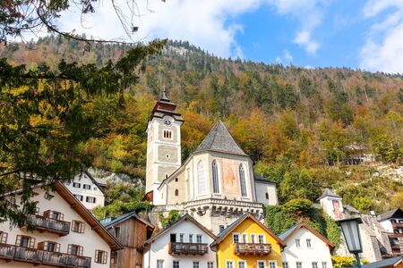 A view from the Buildings and nature of hallstatt, austriaの写真素材
