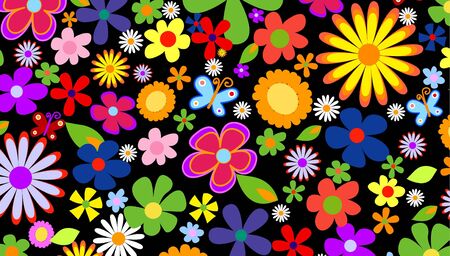 Spring flowers on black background 