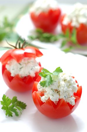Tomatoes Stuffed with Fetaの写真素材