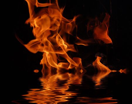 Fire flames on black backgroundの写真素材