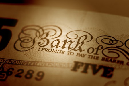 Macro of the word BANK, on a banknote