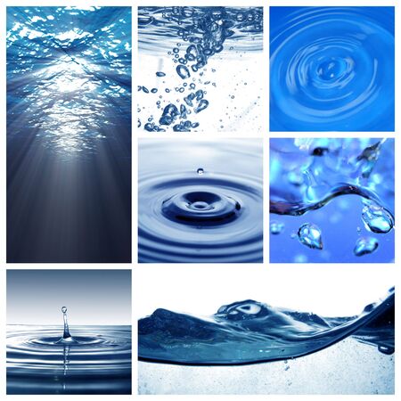 Water themed collage made from seven imagesの写真素材