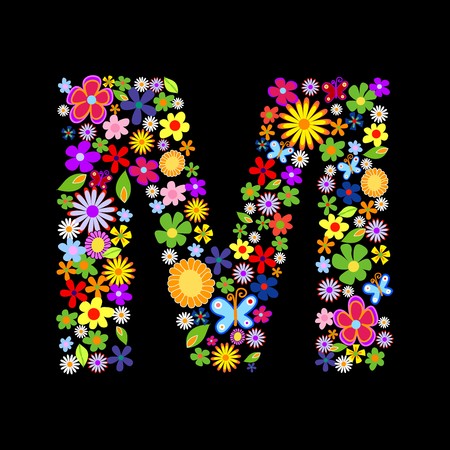 flower font, letter Mのイラスト素材