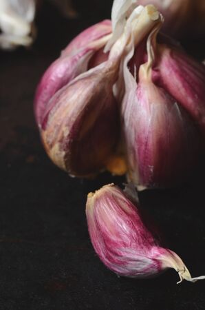 Close up image of raw pink garlicの写真素材