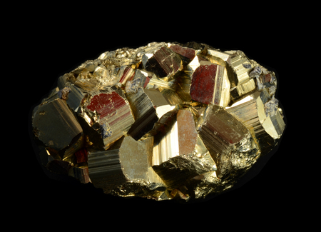 Cluster of pyrite crystals,  isolated on black background